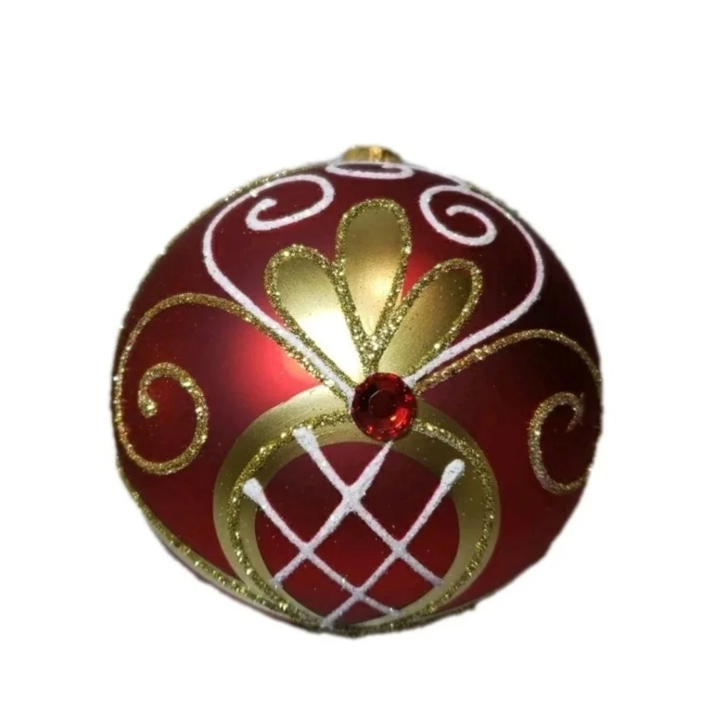 Vitbis Glass Christmas Ornaments Polish Red Gold Sparkle Glitter Bedazzled Gem